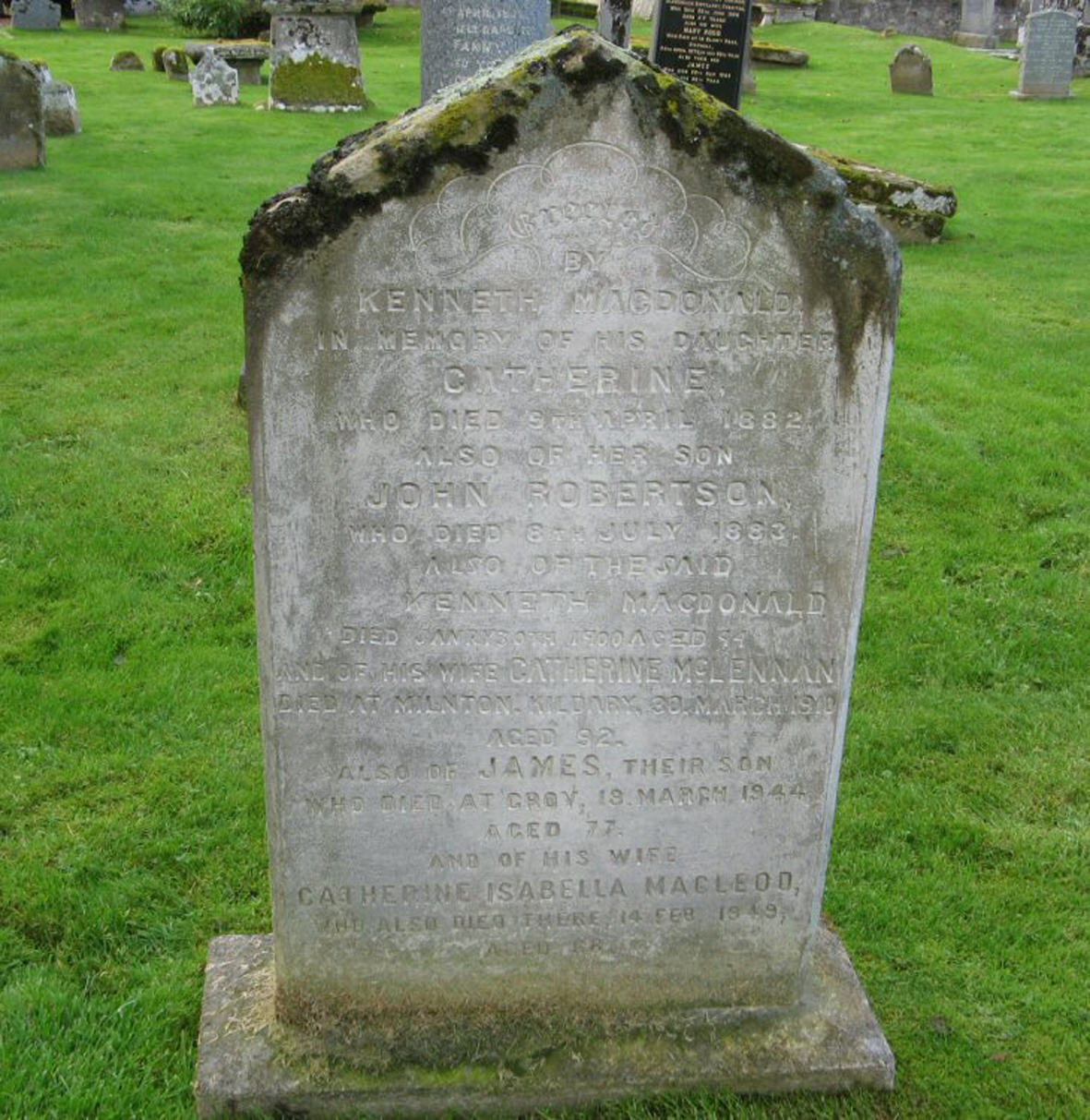 Photo of headstones/Catherine MacDonald (McLennan) died 1910 MI Kiltearn